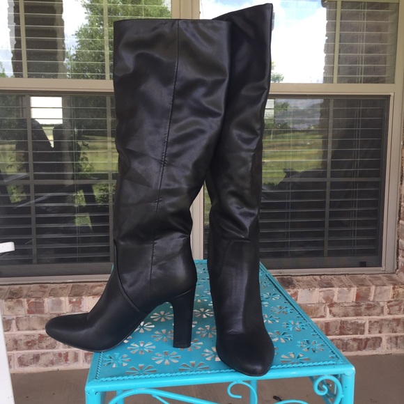 Unisa Black Vegan Leather Knee High Slouch Boots - Picture 3 of 15